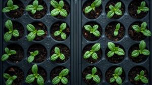 Germination tray in black with seedlings